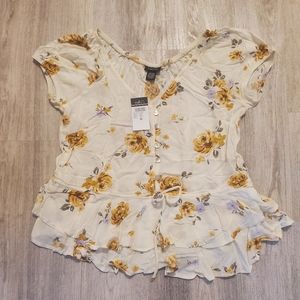 Rue21 Floral Peplum Blouse Cream White Yellow size Medium